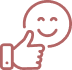 Smiley rouge souriant avec un pouce levé, symbolisant la satisfaction, l'approbation et un avis positif.