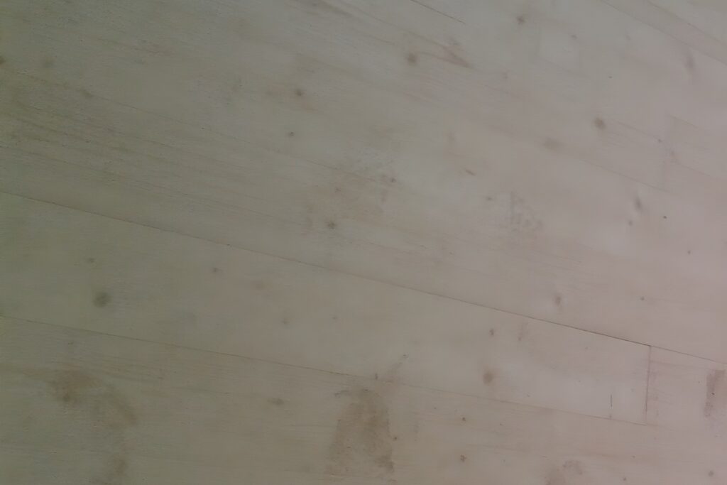 Planches de bois clair avec grains naturels et nœuds sombres. Texture rustique et patinée, quelques taches subtiles visibles.